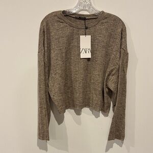 Zara Women's Taupe Long Sleeve Tee